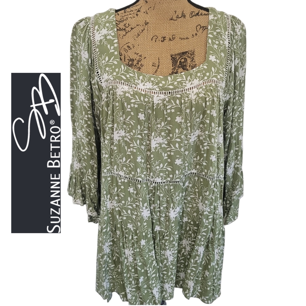 Suzanne Betro Olive Floral Blouse